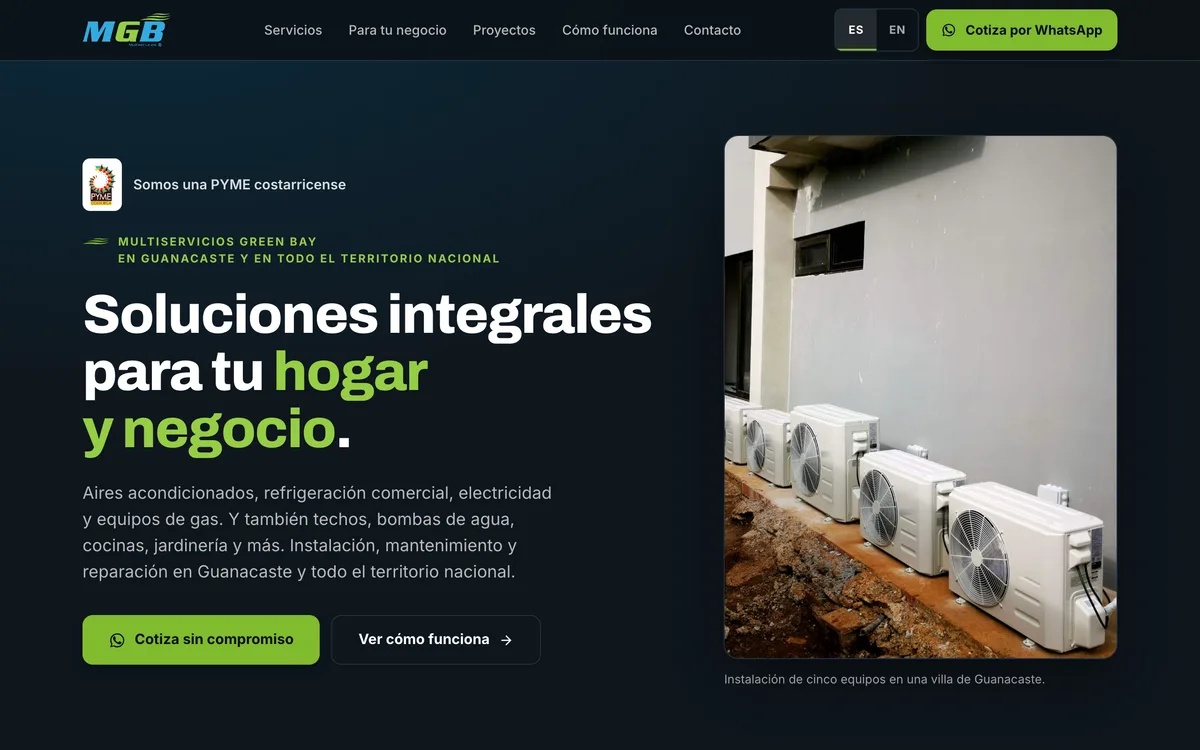 Portada del sitio de Multiservicios Green Bay